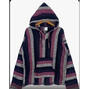 Vel Mex‎ Mexican ART Poncho Pullover Hoodie Stripe Surf Skate Indie Pocket -M